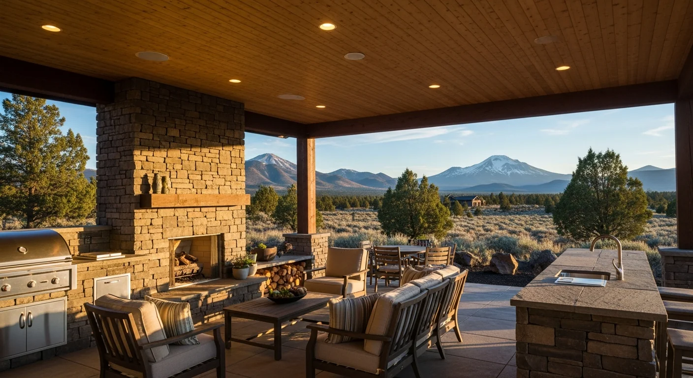 Custom outdoor kitchen and entertainment area